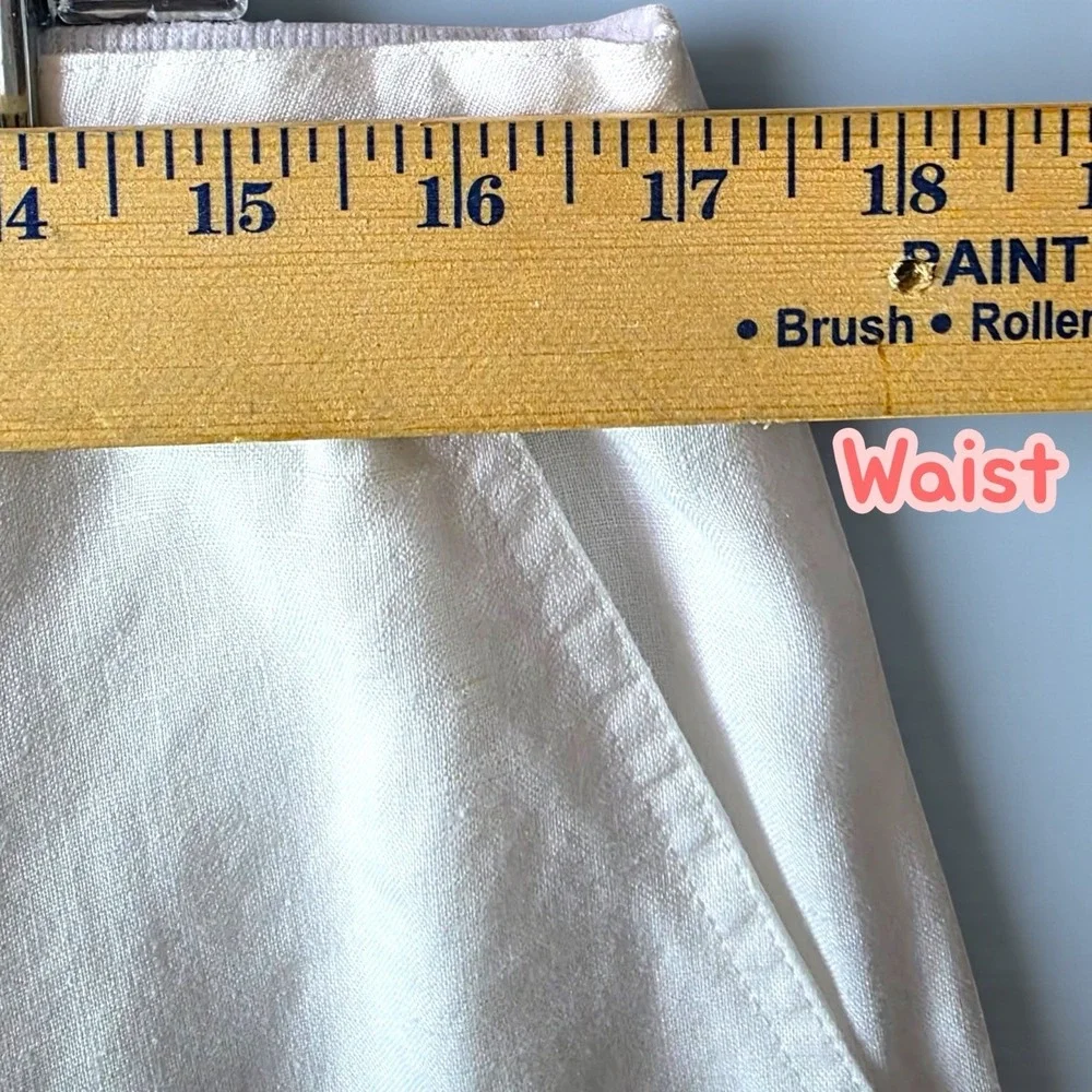 White Linen Paperbag Pants L XL Wide Leg Ankle Coastal Minimalist